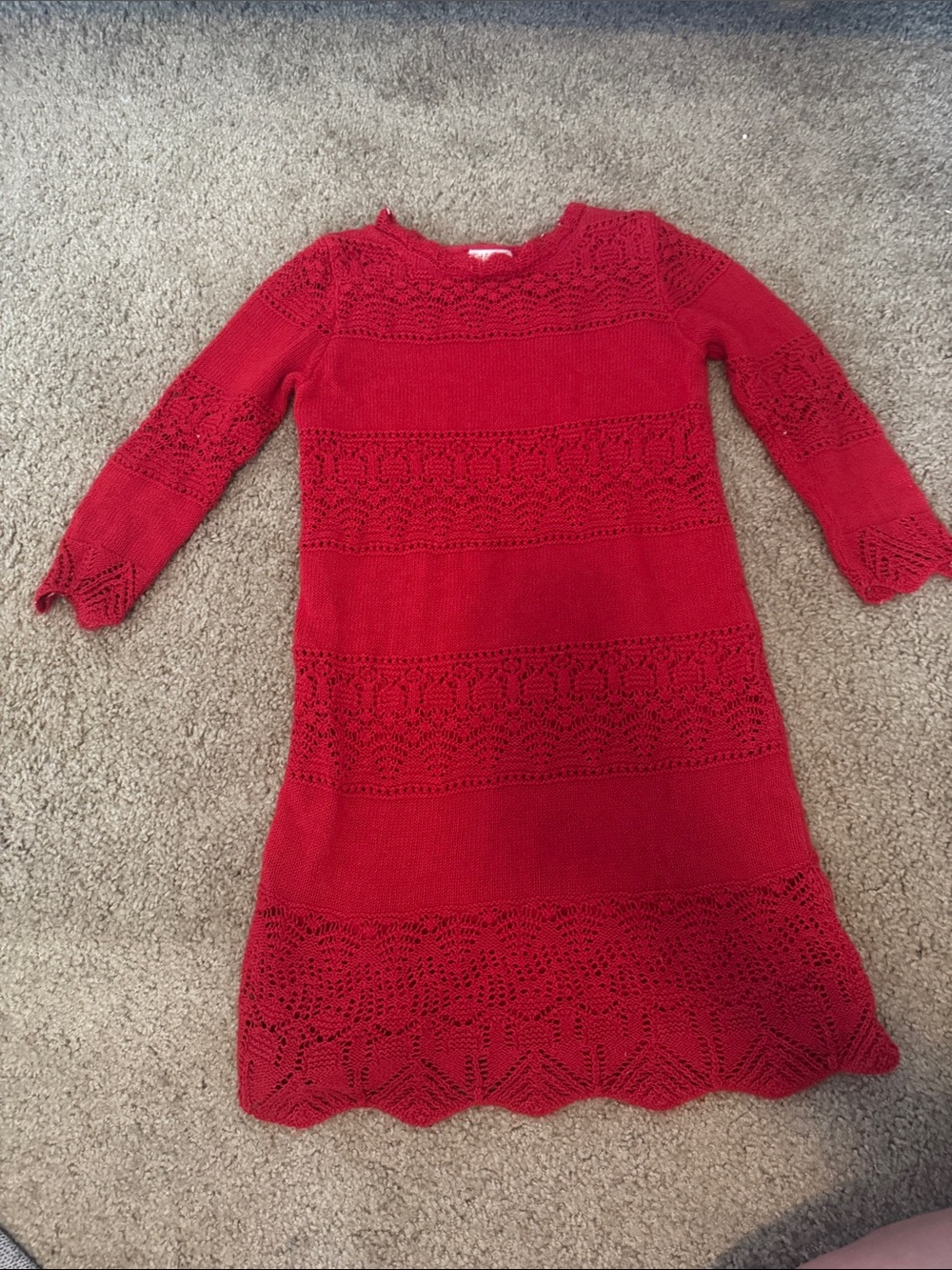 Cat & Jack Bright Red Knit Crochet-Panel Dress